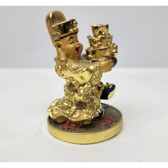 Gold Plated Feng Shui Chai Shen Ye Statue God of Wealth Fortune Good Luck 3.25" - Picture 5 of 14